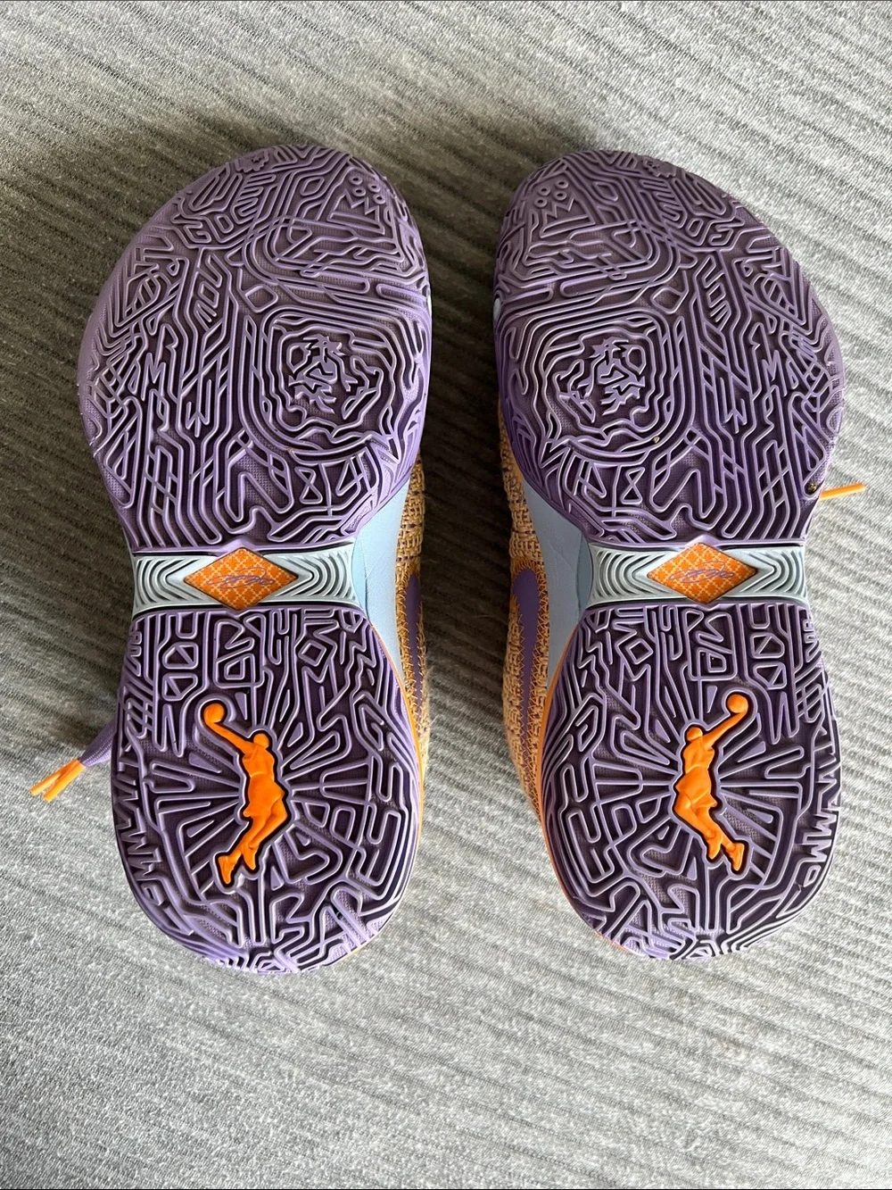Nike Big Kids LeBron XXAthletic Sneakers in Tan and Lavender with Orange Accents